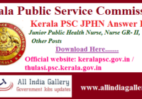 Kerala PSC Junior Public Health Nurse Answer Key