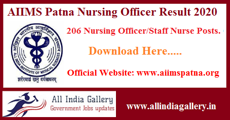AIIMS Patna Nursing Officer Result 2020