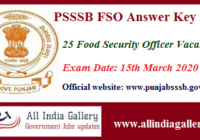 Punjab SSSB Food Safety Officer Answer Key 2020