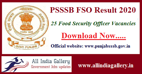 Punjab SSSB Food Safety Officer Result 2020