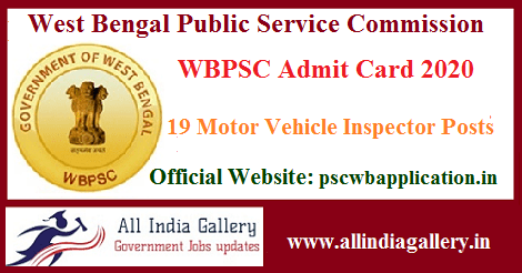 WBPSC Motor Vehicle Inspector Admit Card 2020