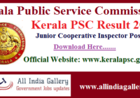 Kerala PSC Junior Cooperative Inspector Result 2020