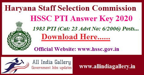 HSSC PTI Answer Key 2020
