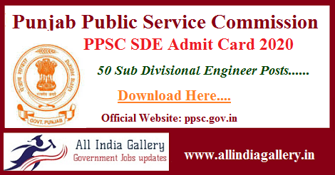 PPSC Sub Divisional Engineer Admit Card 2020