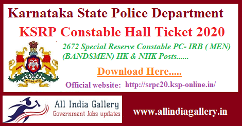 KSRP Constable Hall Ticket 2020