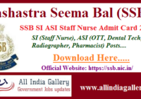 SSB SI ASI Staff Nurse Admit Card 2020