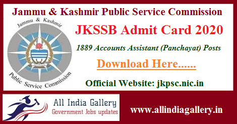 JKSSB Panchayat Account Assistant Admit Card 2020