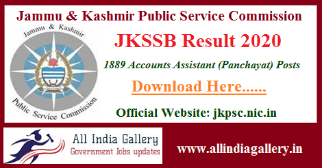JKSSB Panchayat Accounts Assistant Result 2020