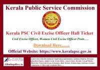 Kerala PSC Civil Excise Officer Hall Ticket