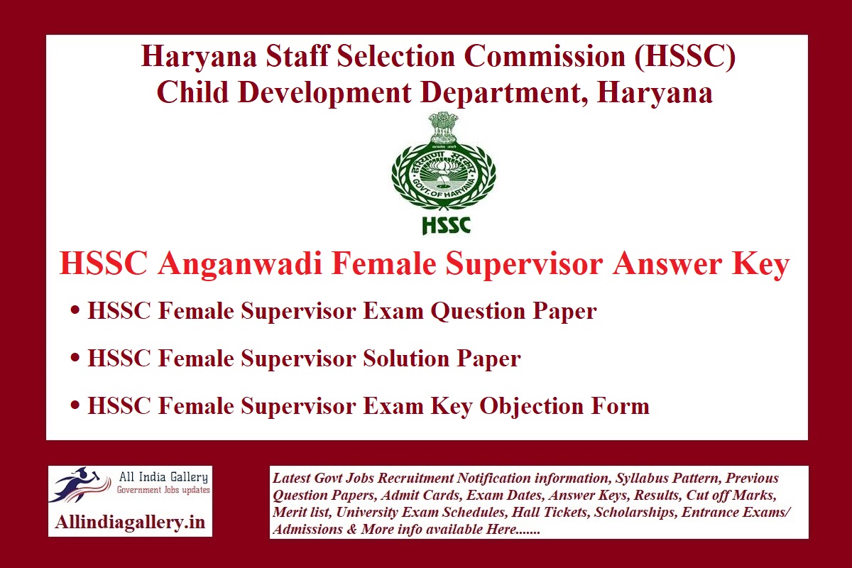HSSC Female Supervisor Answer Key