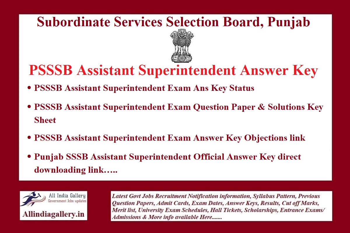 PSSSB Assistant Superintendent Answer Key