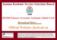 JKSSB Finance Accounts Assistant Admit Card