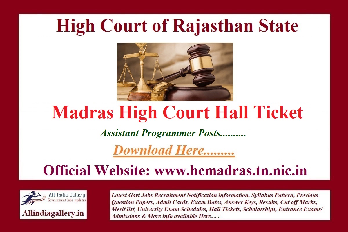 Madras High Court Assistant Programmer Hall Ticket
