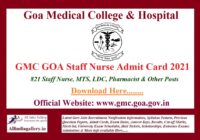 GMC GOA Staff Nurse Admit Card 2021