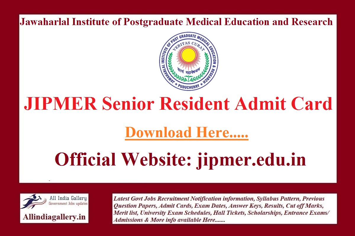 JIPMER Senior Resident Admit Card