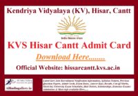 KV Hisar Cantt Admit Card