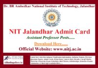 NIT Jalandhar Assistant Professor Admit Card