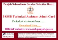 PSSSB Technical Assistant Admit Card 2021