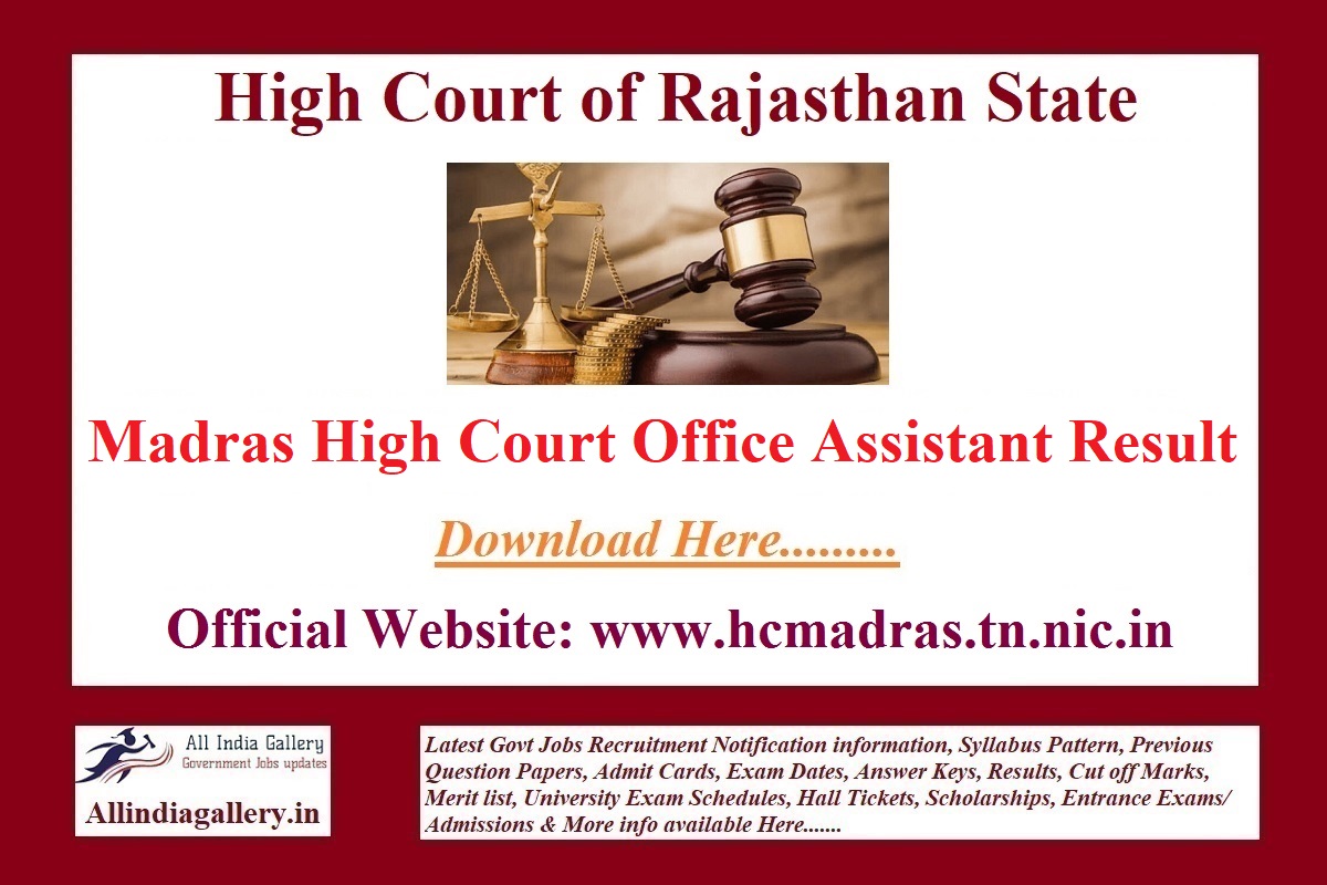 Madras High Court Office Assistant Result