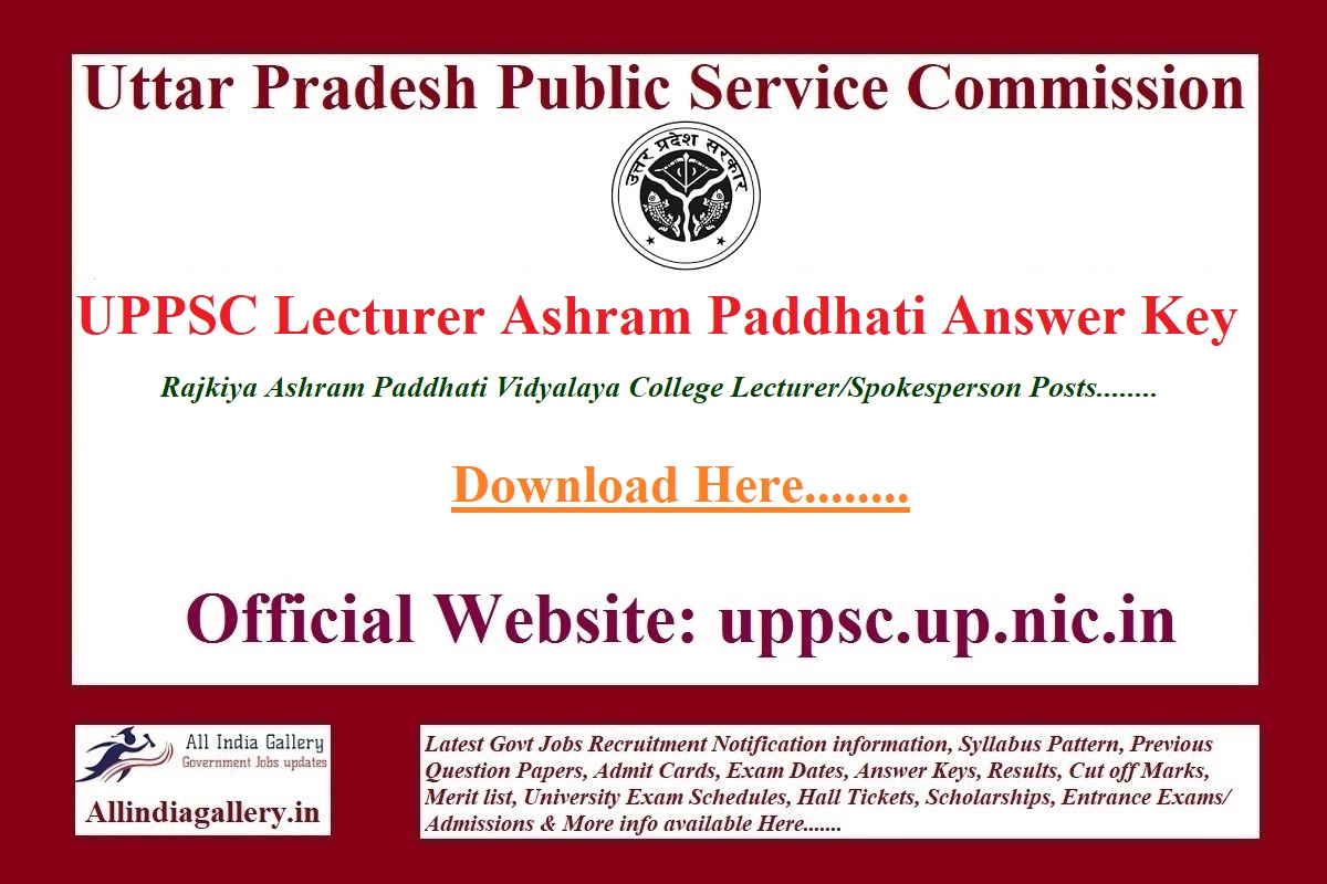 UPPSC Lecturer Ashram Paddhati Answer Key