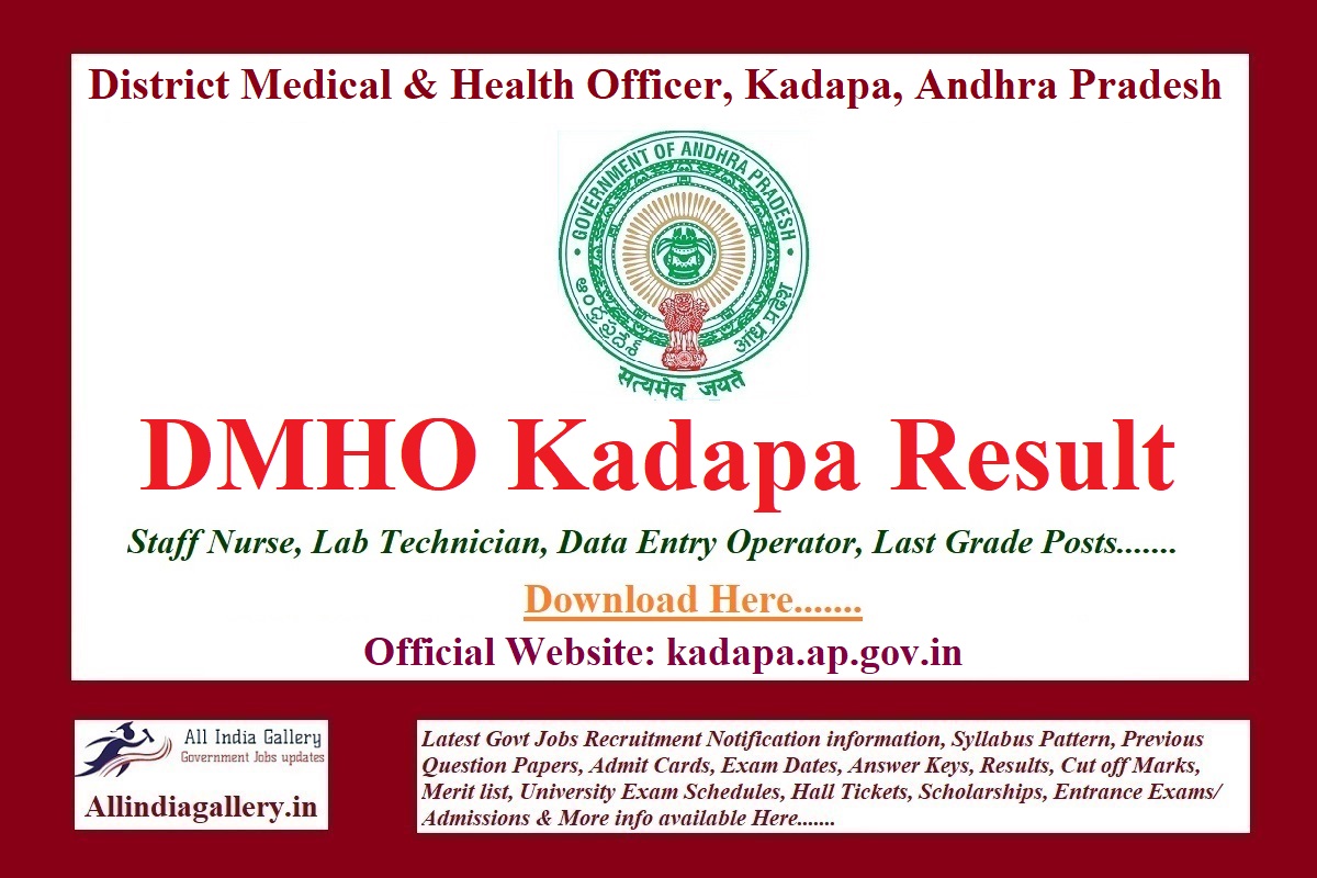 DMHO Kadapa Staff Nurse Result