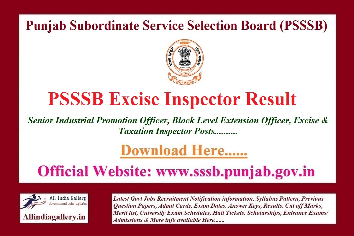 PSSSB Excise Inspector Result