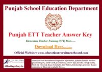 Punjab ETT Teacher Answer Key