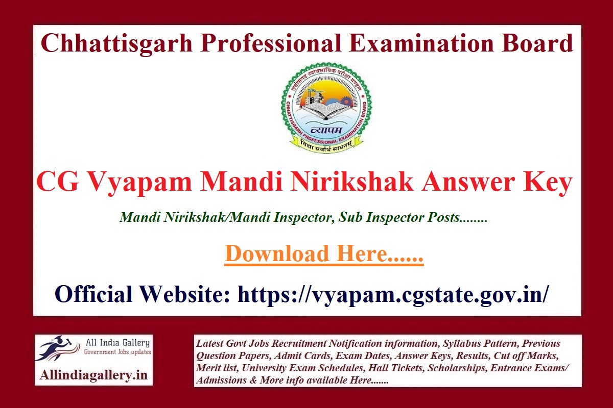 CG Vyapam Mandi Nirikshak Answer Key