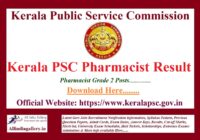 Kerala PSC Pharmacist Grade 2 Result