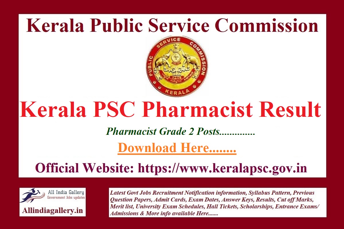 Kerala PSC Pharmacist Grade 2 Result