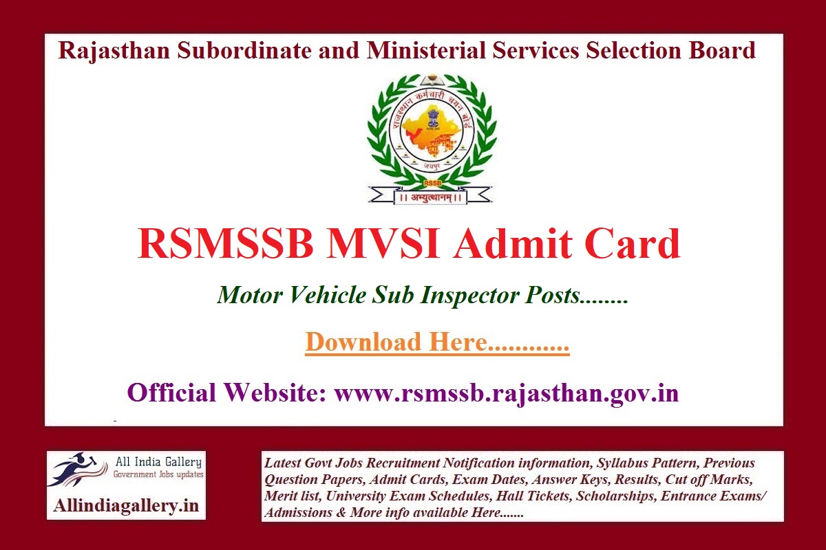 RSMSSB MVSI Admit Card