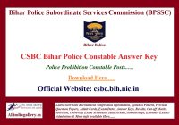 CSBC Bihar Police Prohibition Constable Answer Key