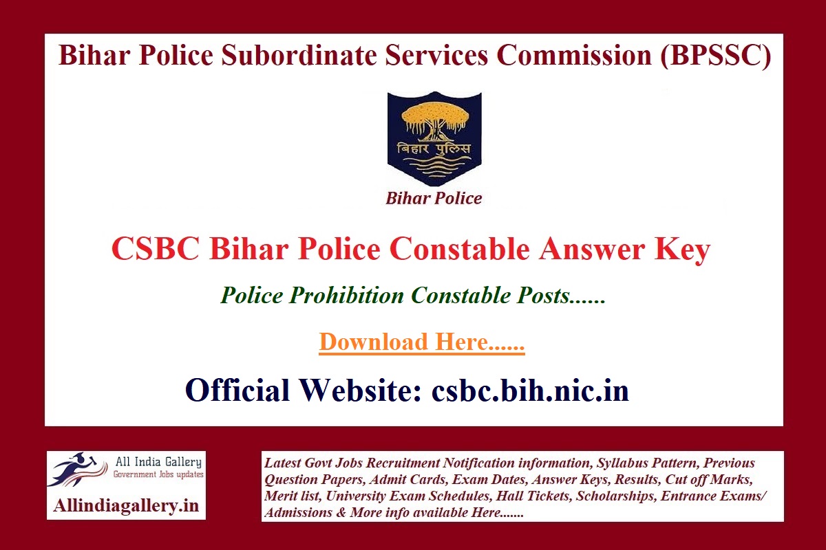CSBC Bihar Police Prohibition Constable Answer Key