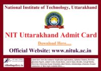 NIT Uttarakhand Admit Card