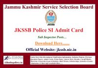 JKSSB Police SI Admit Card