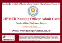 JIPMER Nursing Officer Admit Card