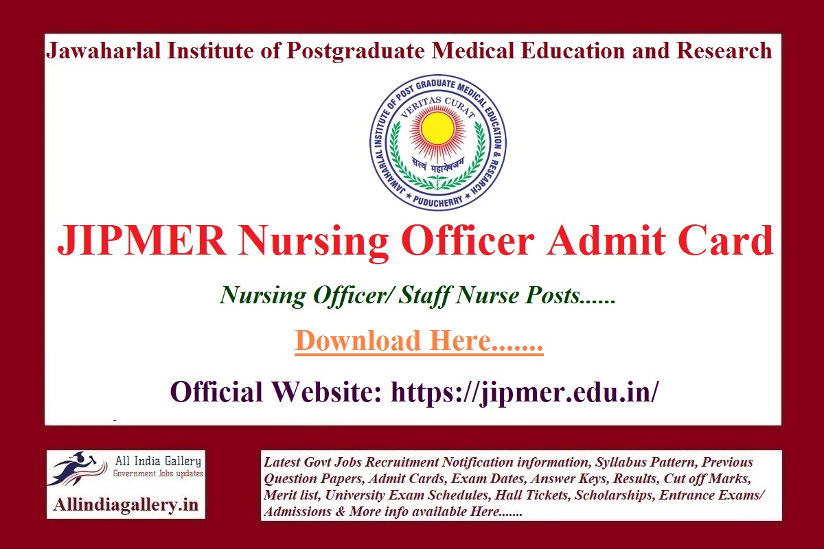 JIPMER Nursing Officer Admit Card