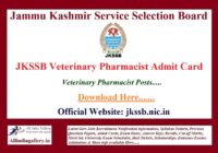 JKSSB Veterinary Pharmacist Admit Card
