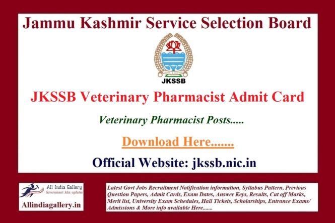 JKSSB Veterinary Pharmacist Admit Card