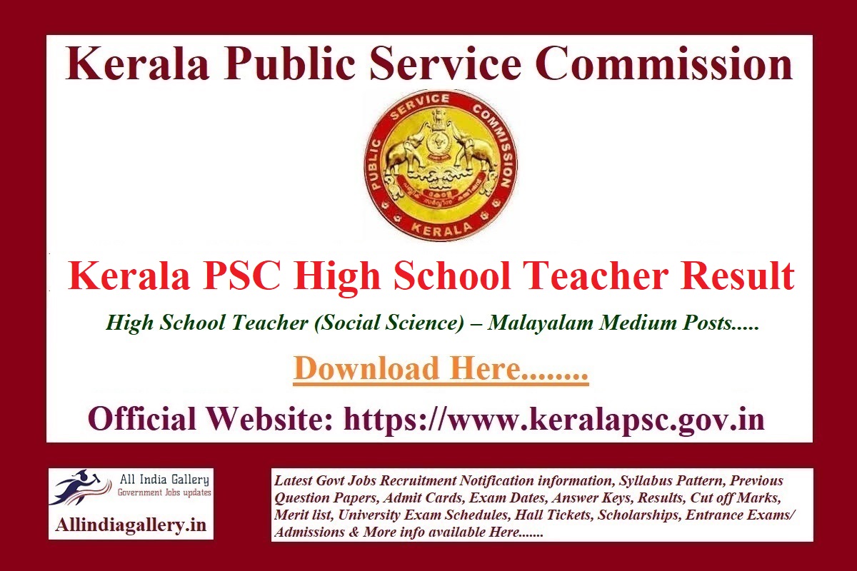 Kerala PSC High School Teacher Result