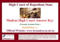Madras High Court Personal Assistant Answer Key
