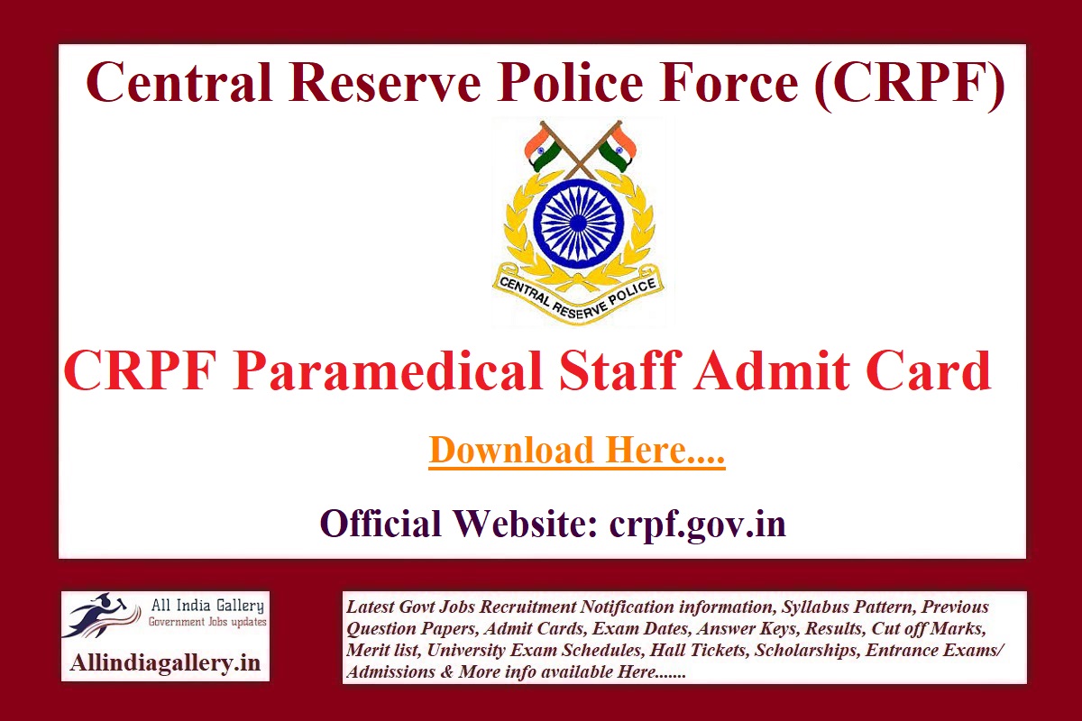CRPF Paramedical Staff Admit Card