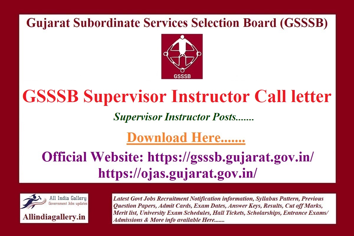 GSSSB Supervisor Instructor Call letter