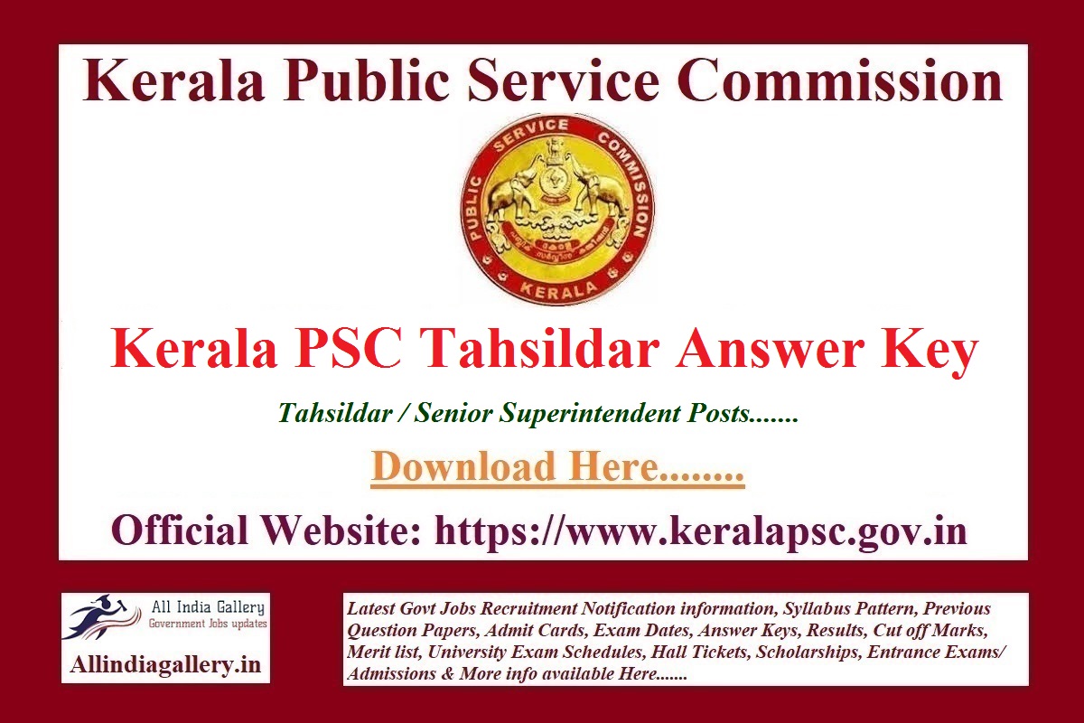 Kerala PSC Tahsildar Answer Key