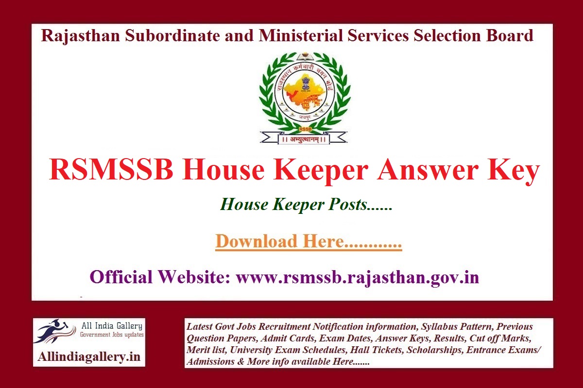 RSMSSB House Keeper Answer Key