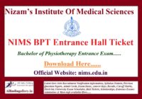NIMS BPT Entrance Hall Ticket