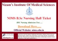 NIMS BSc Nursing Entrance Hall Ticket