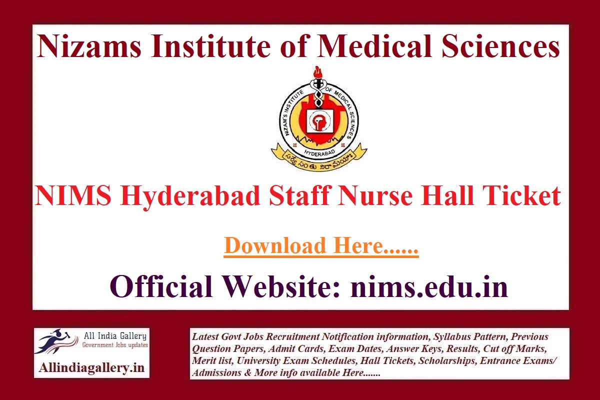NIMS Hyderabad Staff Nurse Hall Ticket