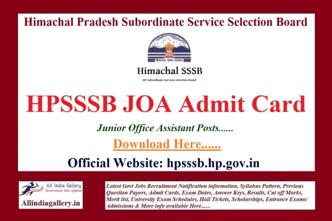 HPSSC HPSSSB JOA IT Post Code 965 Admit Card