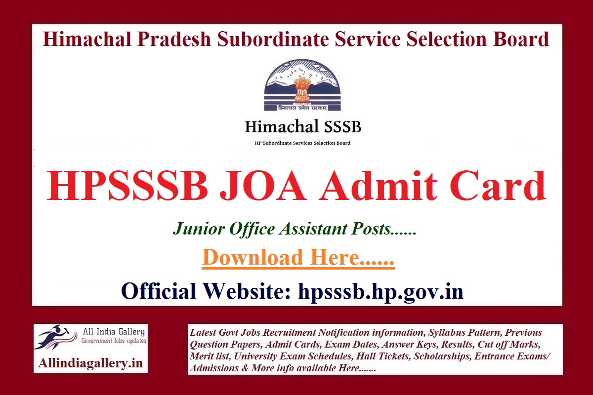 HPSSSB JOA Admit Card